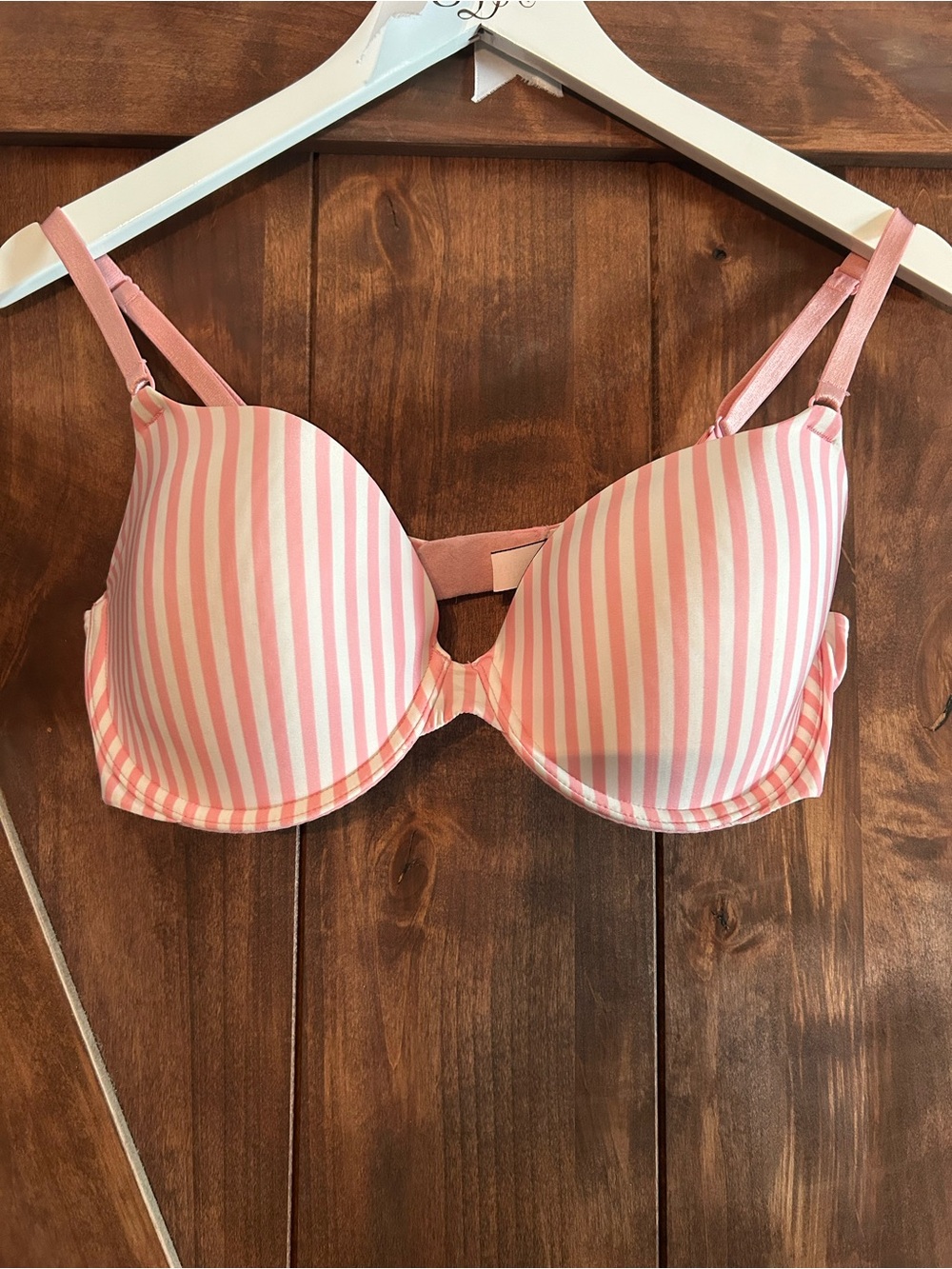 Pink & White Striped Demi bra